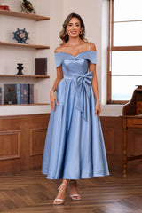 Sleeveless Off-the-Shoulder A-Line Mother of the Bride Dress with Pockets Princess Ankle-Length