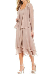 Sleeveless Tea-Length Mother Of The Bride Pantsuits With Jacket in A-Line/Princess Round Neck Style