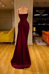 Spaghetti Straps Prom Dress Mermaid Satin Solid Formal Dress