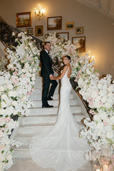 Spaghetti Straps Wedding Dress Mermaid Sleeveless Backless Beaded Bridal Dress