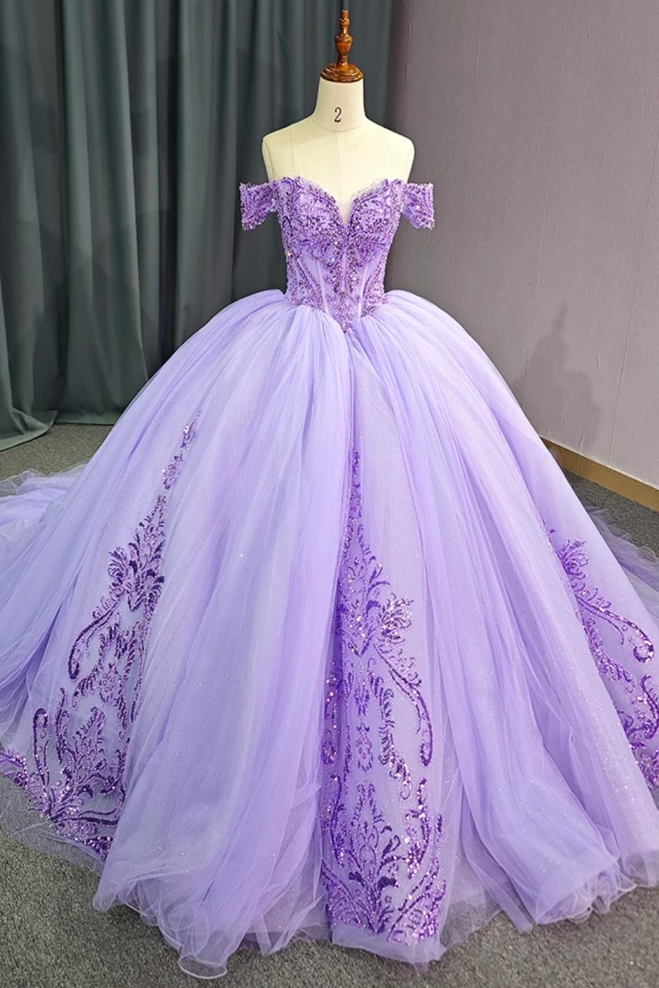 Sparkling Purple Off the Shoulder Quinceanera Dress Ball Gown Sweet 16 Dress