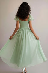 Dreamyannie Square Neck Long A Line Light Green Wedding Guest Dress Formal Dress