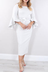 Square Neck Tea-Length Sheath/Column Mother of the Bride Dress with 3/4 Sleeves and Ruffles