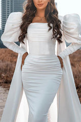 Square Neckline Long Sleeves Sweep Train Wedding Dresses