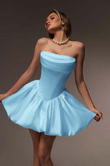 Strapless Graduation Dress Sleeveless Short A Line Cocktail Dress With Pleated