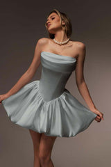 Strapless Graduation Dress Sleeveless Short A Line Cocktail Dress With Pleated