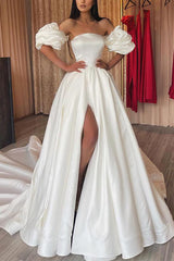 Strapless Sleeveless Court Train A-Line Wedding Dresses