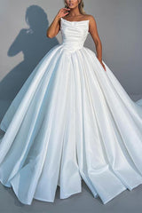 Strapless Sleeveless Sweep Train Wedding Dresses