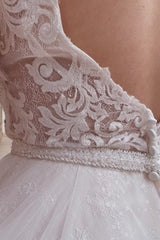 Stunning A-Line Tulle White Long Plus Size Wedding Dress with Beading