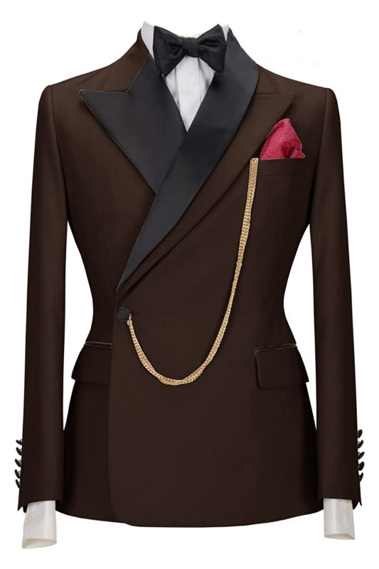 Stylish Brown Peaked Lapel 2 Piece Prom Suit for Men