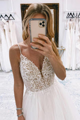 Stylish Ivory A-Line Backless Asymmetrical Tulle Long Wedding Dress with Lace