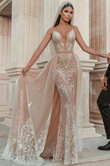 Sweetheart Beach Wedding Dress Lace Appliques Mermaid Bridal Dress With Panel Train