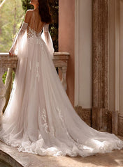 Sweetheart Court Train Beach Wedding Dresses With Appliques Lace