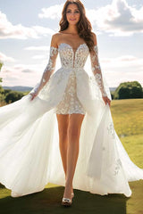 Sweetheart Long Sleeves Lace Beach Wedding Dresses With Detachable Train