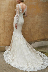 Sweetheart Long Sleeves Lace Wedding Dresses - Trumpet/Mermaid Style