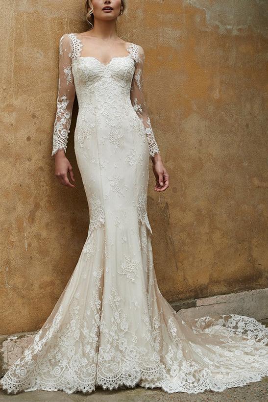 Sweetheart Long Sleeves Lace Wedding Dresses - Trumpet/Mermaid Style
