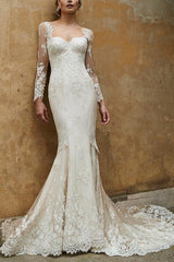 Sweetheart Long Sleeves Lace Wedding Dresses - Trumpet/Mermaid Style