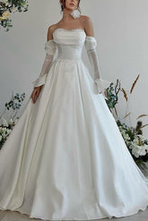 Sweetheart Long Sleeves Silk Like Satin Beach Wedding Dress With Beading