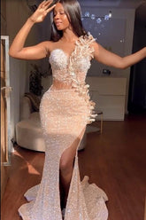 Sweetheart Mermaid Sequins Prom Dress Long With Slit