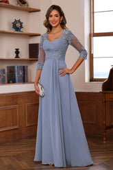 Sweetheart Neck A-Line Princess Gown with 3/4 Sleeves Floor-Length Lace Bridal Dress Featuring Ruffles & Appliques