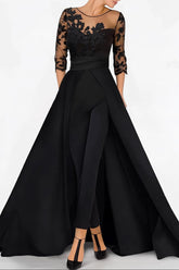 Sweetheart Princess A-Line Floor-Length Jumpsuit with 3/4 Sleeves and Applique for the Mother of the Bride