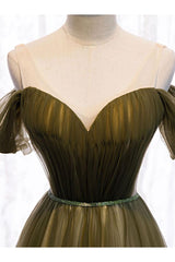 Sweetheart Prom Dress Tulle Green Long Evening Dress