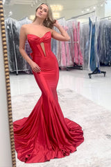 Sweetheart Red Prom Dress Cut Out Mermaid Long Formal Dress
