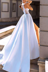Sweetheart Satin Beach Wedding Dress with High Split Front