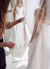 Sweetheart Satin Sweep Train Beach Wedding Dresses With Split Front