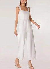 Sweetheart Sleeveless Ankle Length Elastic Satin Wedding Jumpsuit