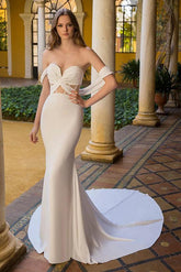 Sweetheart Sleeveless Court Train Elastic Satin Wedding Dresses