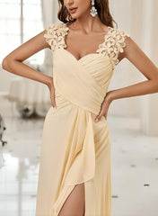 Sweetheart Sleeveless Floor Length Chiffon Bridesmaid Dresses With Lace