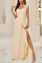 Sweetheart Sleeveless Floor Length Chiffon Bridesmaid Dresses With Lace