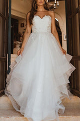 Sweetheart Sleeveless Tulle Wedding Dresses with Appliques Lace