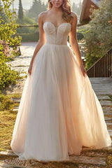 Sweetheart Sweep Train Tulle Ball-Gown Wedding Dresses