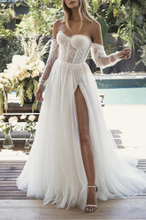 Sweetheart Tulle Beach Wedding Dress With Split Front