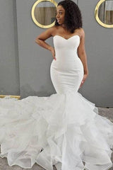 Sweetheart Tulle/Elastic Satin Wedding Dresses With Cascading Ruffles - Trumpet/Mermaid