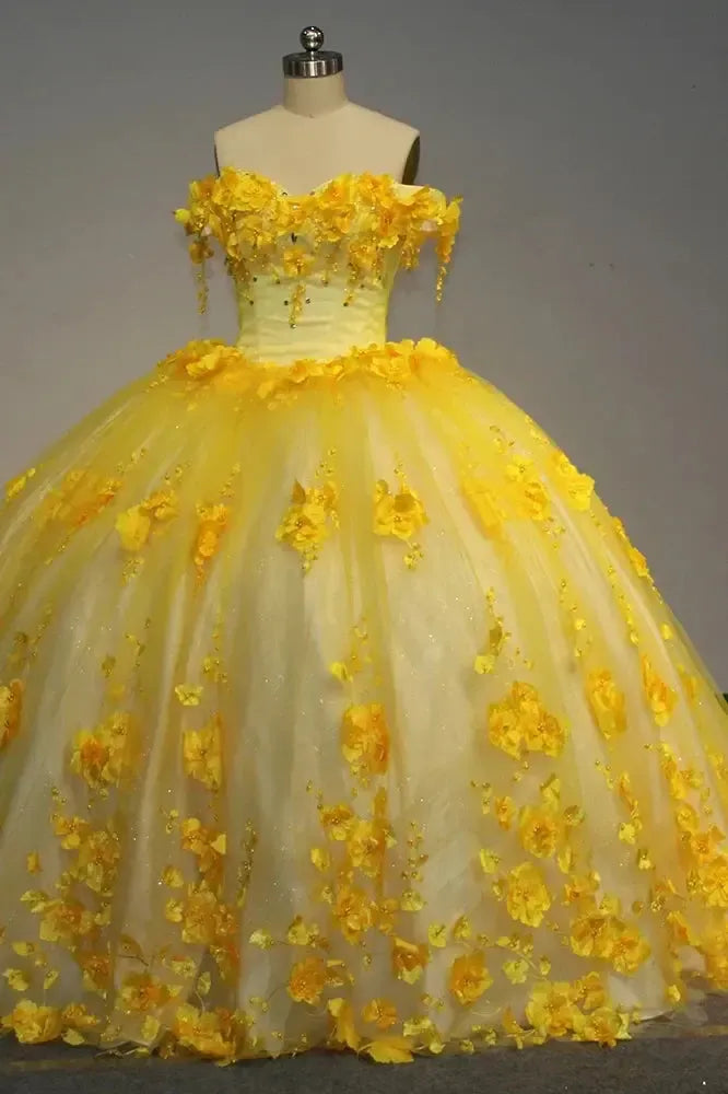 Sweetheart Yellow Quinceanera Dress Off The Shoulder Party Dress Ball Gown Sweet 16 Party Dress