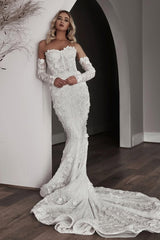 Sweetheart Wedding Dress Mermaid 3D Flowers Beach Bridal Gown