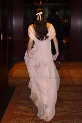 Sweety A Line V Neck Pink Long Prom Dress With Ruffles Formal Evening Gown