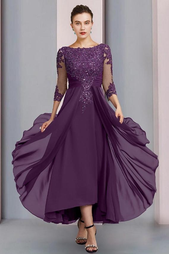 Tea-Length Mother of the Bride Dresses with A-Line and Princess Scoop Necklines