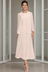 Tea-Length Mother of the Bride Sheath Dress with Beaded Jacket