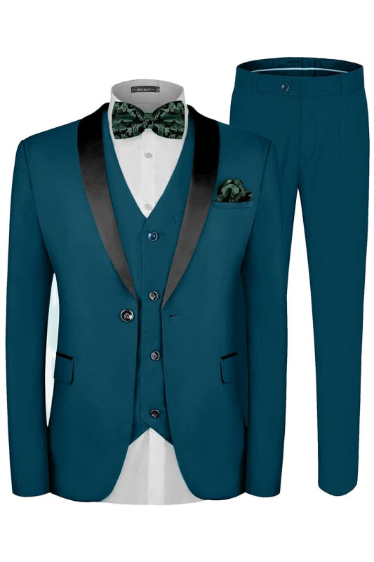 Teal Shawl Lapel Wedding Suit for Men Modern Three Piece Elegance