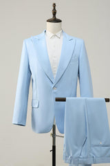 Trendy Light Blue Peak Lapel 2-Piece Men's Prom Suit