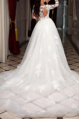 Trumpet Mermaid Long Sleeves Tulle Wedding Dresses Appliques Lace