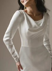 Trumpet Mermaid Scoop Neck Long Sleeves Court Train Crepe Satin Wedding Dress with Beading