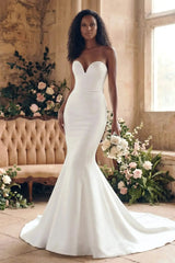 Trumpet Mermaid Sweetheart Sleeveless Court Train Matte Satin Wedding Dress