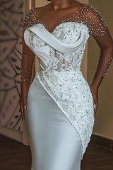 Trumpet Mermaid V Neck 3 4 Sleeves Lace Satin Wedding Dresses With Beading Appliques Lace