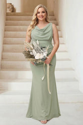 Trumpet/Mermaid Cowl Neck Sleeveless Ruched Plus Size Bridesmaid Dresses As Picture