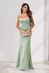 Trumpet/Mermaid Spaghetti Straps Floor-Length Bridesmaid Dresses With Bowknot & Ruffles